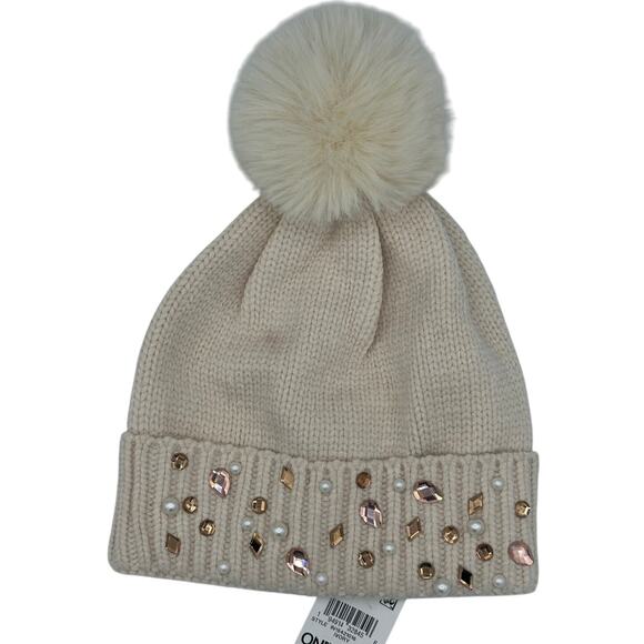 INC International Concepts Accessories - INC International Concepts Women's Embellished Pom Pom Beanie - Ivory